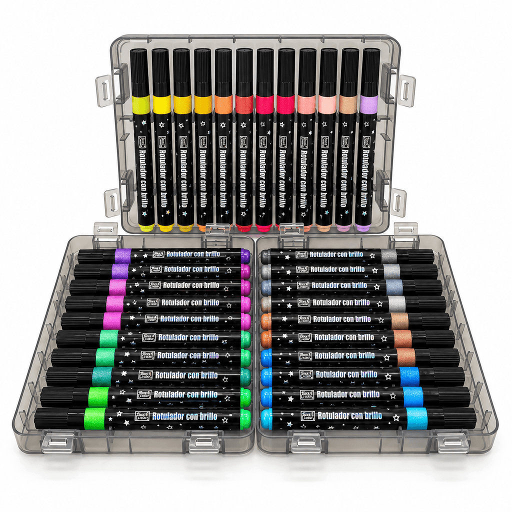 ✨ GlitterBrush™ – Marcadores com Brilho, 36 Cores + Linda Maleta