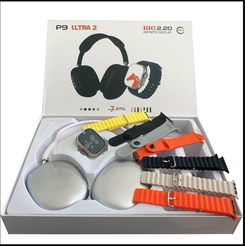Smartwatch Ultra 2™ + 7 Pulseiras + Auscultadores P9